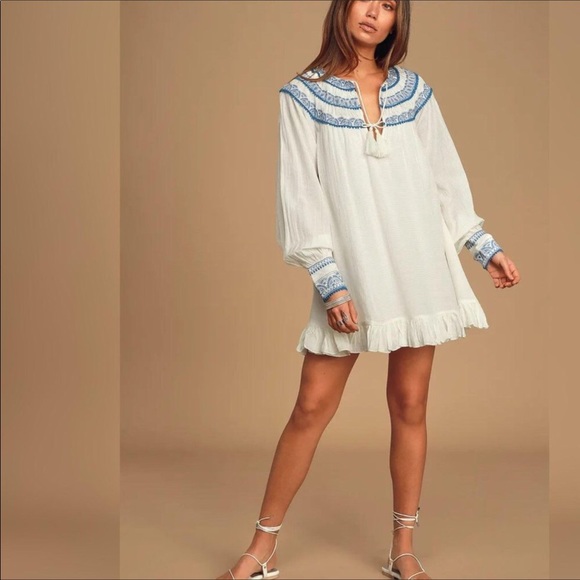 Free People Erin Mini Dress embroidered tassel boho ruffle - Picture 4 of 5